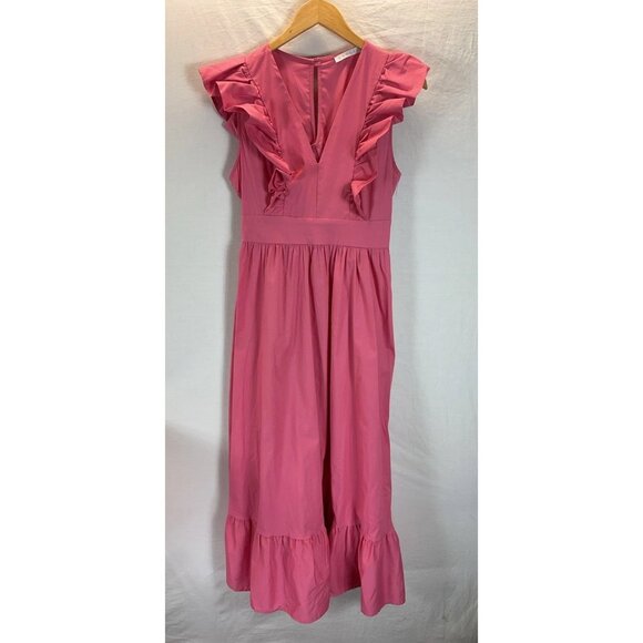 KARLIE Pink coral flutter Smocked Maxi‎ Dress size M Cottegecore Ruffled tiered - Picture 1 of 10